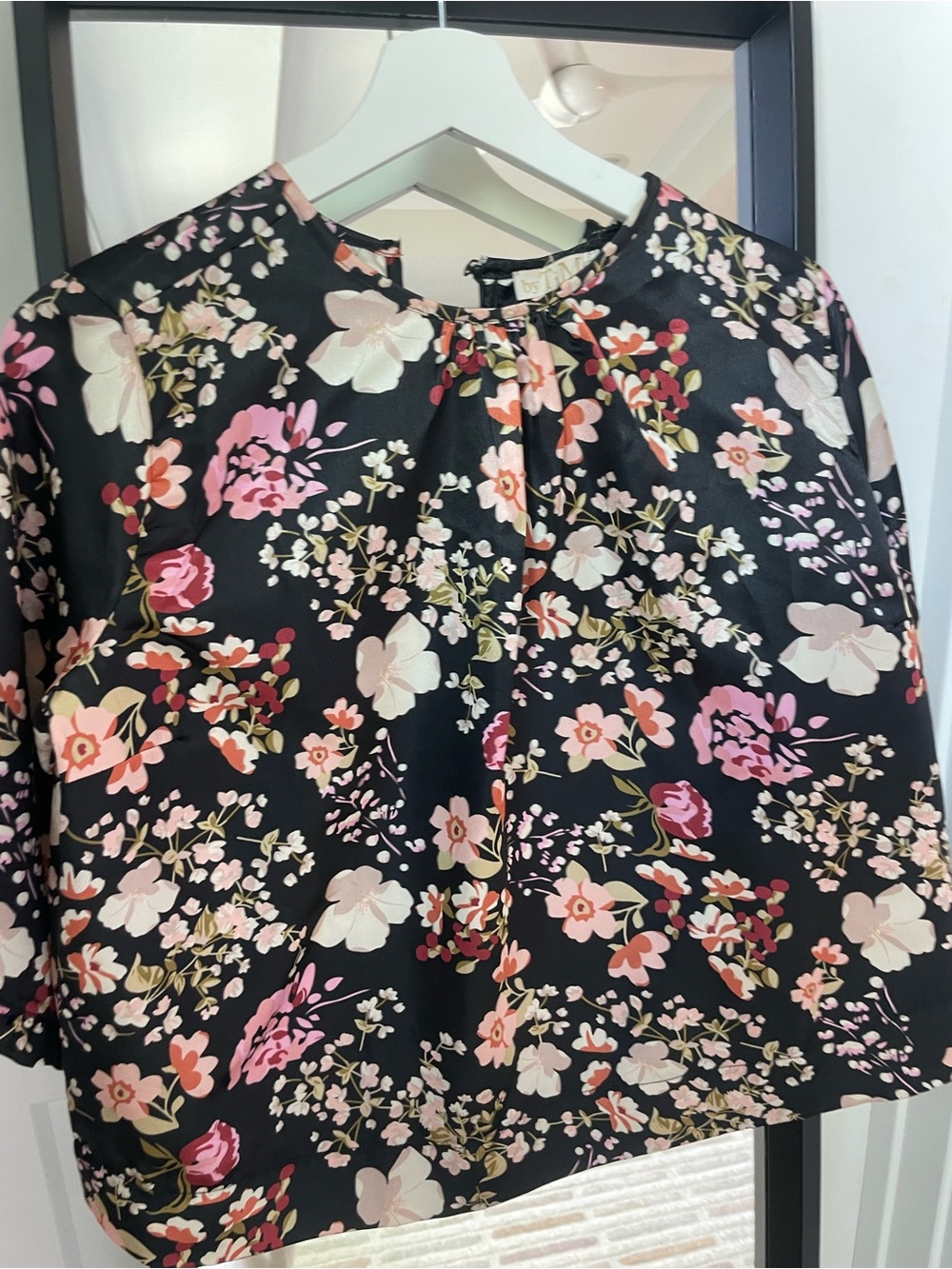 Black Floral V-Neck Women's Blouse